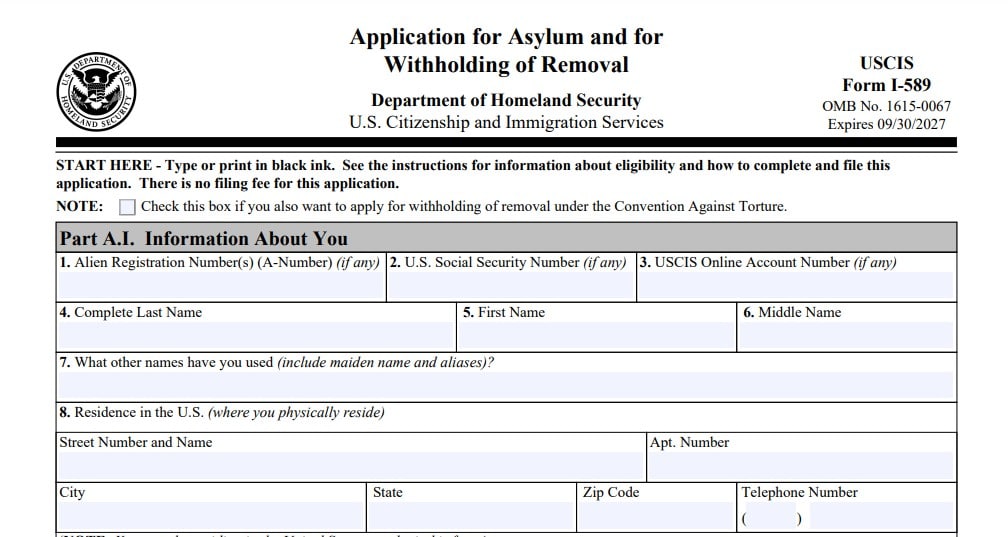 Para pedir el asilo afirmativo en Estados Unidos hay que presentar el formulario I-589 ante USCIS