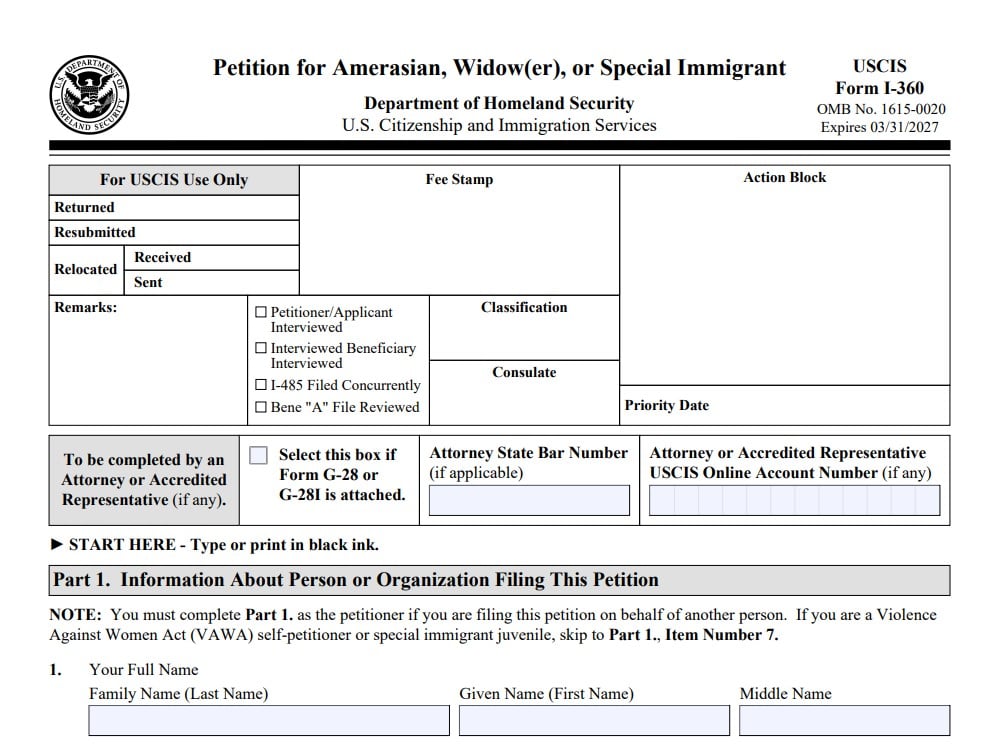 Para obtener la Green Card a través de VAWA lo primero que hay que hacer es presentar el formulario I-360 ante USCIS