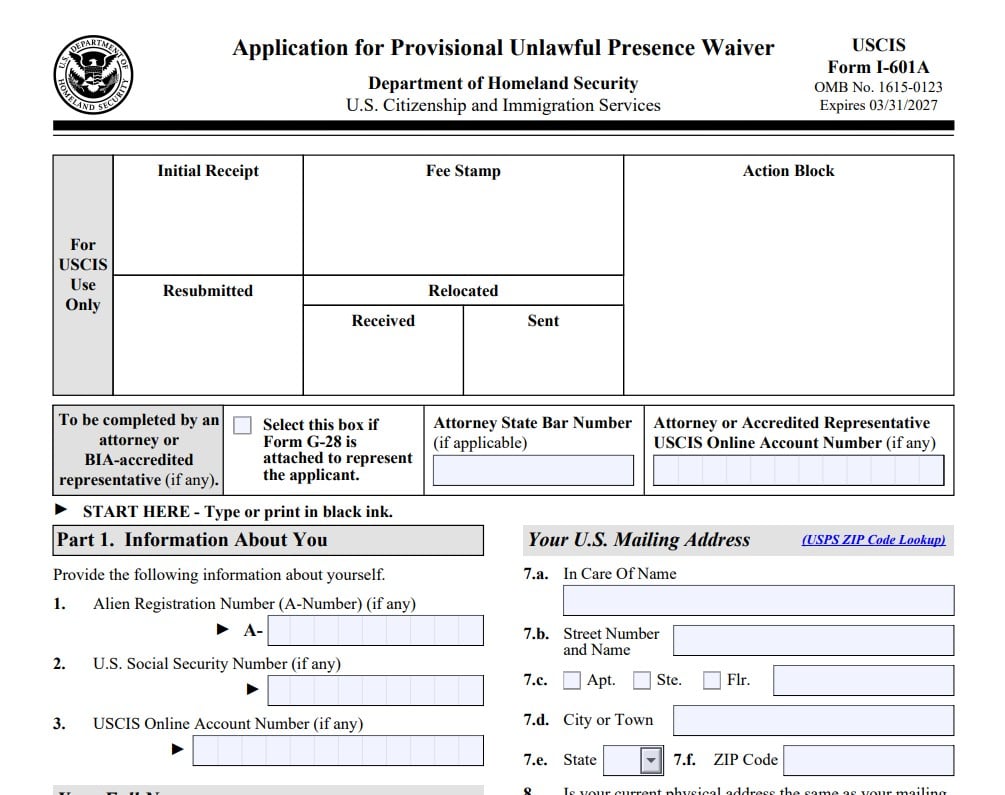 Si tienes presencia ilegal y sufriste un castigo puedes usar el formulario I-601A para pedir un perdon (waiver)