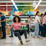 Resbalón y caída por piso resbaloso en un lugar público