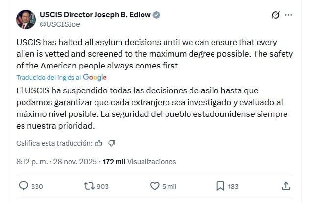 El director de USCIS anunció suspensión de casos de asilo